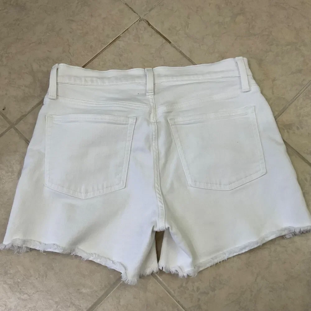 J Crew Women’s Mid Rise Denim Shorts Size 27 White Frayed Hem